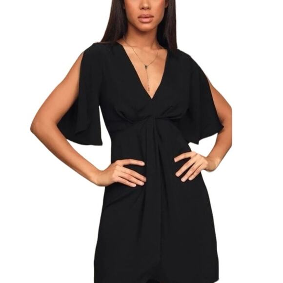 Lulus 'With This Kiss' Black Flutter Sleeve Mini Dress Size Large - Picture 15 of 15